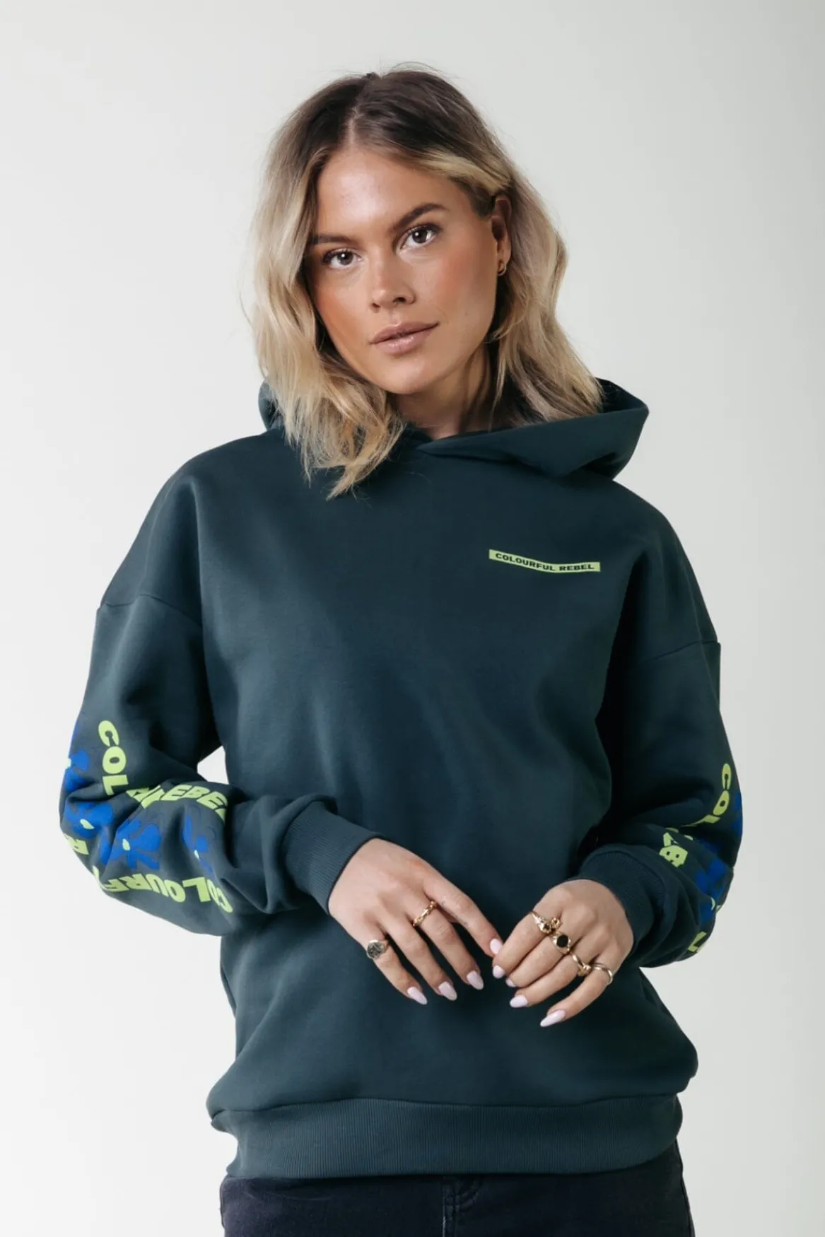 Hoodies*Colourful Rebel Flowers Sleeve Logo Hoodie | Green gables Greengables