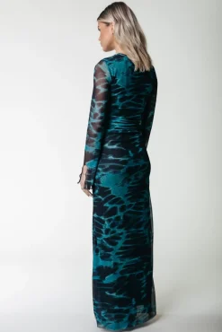 Jurken*Colourful Rebel Maude Animal Mesh Dress | Storm green Stormgreen