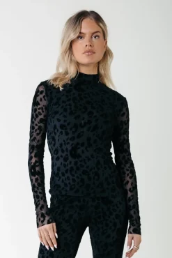 Tops*Colourful Rebel Neyo Leopard Flock Mesh Top | Black