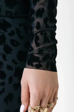 Tops*Colourful Rebel Neyo Leopard Flock Mesh Top | Black
