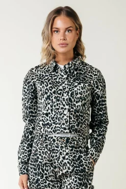 Blouses*Colourful Rebel Olle Leopard Cropped Denim Blouse | Beige