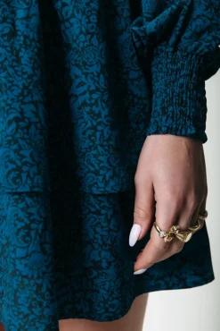 Jurken*Colourful Rebel Sacha Floral Ruffle Dress | Deep Teal Deepteal