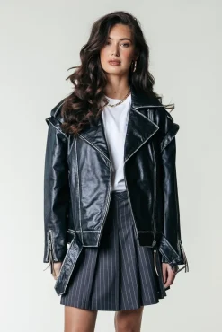 Jassen|Blazers*Colourful Rebel Sage Leather Biker Jacket | Black