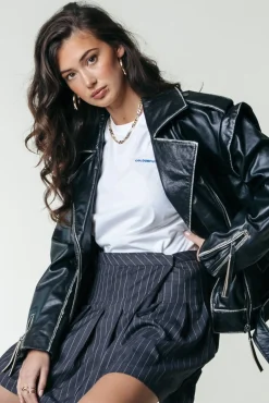 Jassen|Blazers*Colourful Rebel Sage Leather Biker Jacket | Black