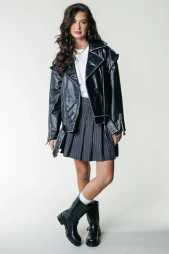 Jassen|Blazers*Colourful Rebel Sage Leather Biker Jacket | Black