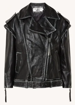 Jassen|Blazers*Colourful Rebel Sage Leather Biker Jacket | Black