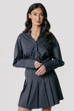 Rokken*Colourful Rebel Shaline Pinstripe Pleated Skirt | Dark Anthracite Darkanthracite