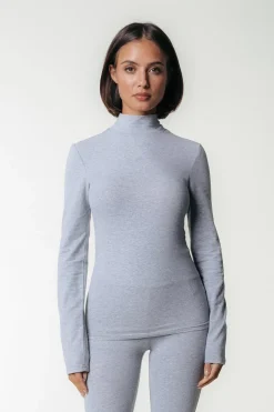 Tops*Colourful Rebel Uni Fitted Turtleneck Top | Medium grey melange Mediumgreymelange