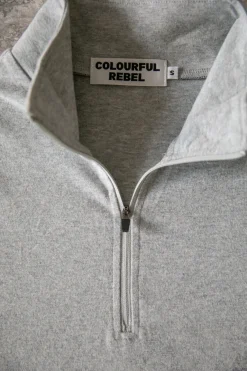 Tops*Colourful Rebel Uni Fitted Zip Top | Medium grey melange Mediumgreymelange