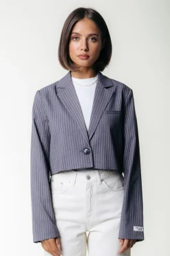 Blazers*Colourful Rebel Winoah Stripe Cropped Blazer | Dark grey Darkgrey