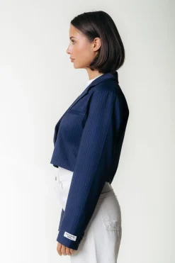 Blazers*Colourful Rebel Winoah Stripe Cropped Blazer | Dark blue Darkblue