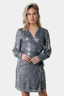 Jurken*Colourful Rebel Xita Sequins Dress | Silver grey Silvergrey
